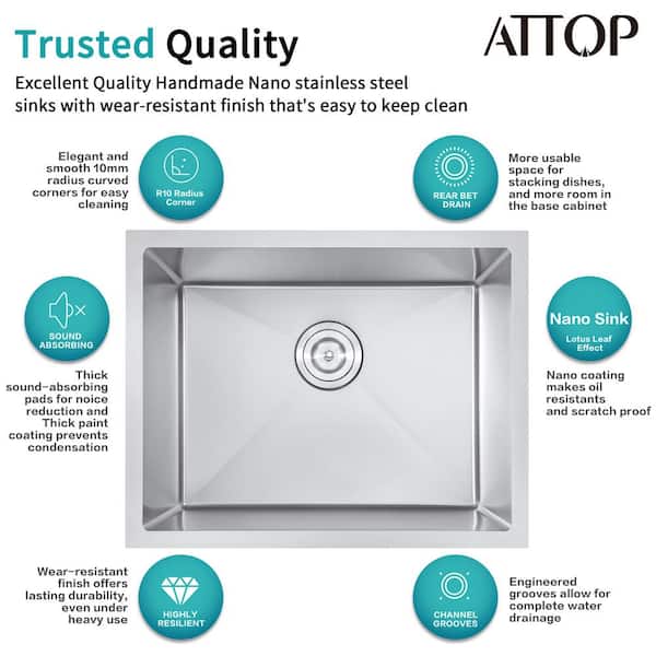 Brushed 20-Gauge Stainless Steel 23 in. Single Bowl Undermount Scratch-Resistant Nano Kitchen Sink with Strainer