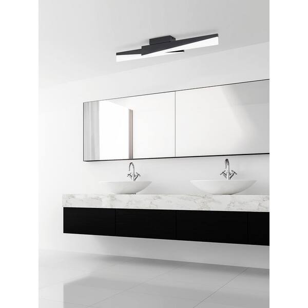Isidro 33.75 in. W x 4.4 in. H Structured Black LED Semi-Flush Mount with White Acrylic Shades