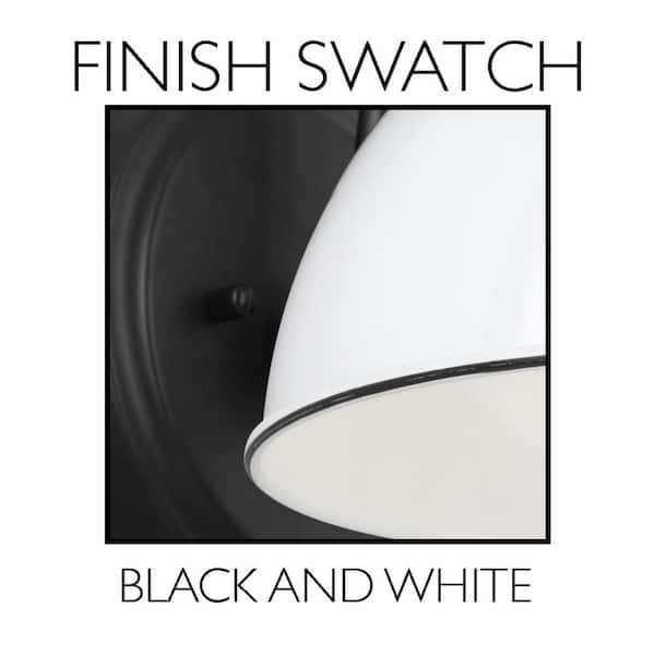 Savannah Farmhouse 8 in. 1-Light Matte Black with White Shade Semi-Flush Mount Light