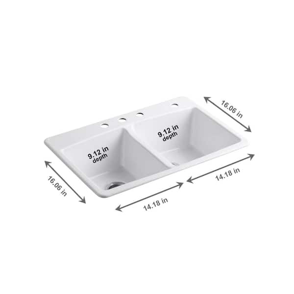 Brookfield White Cast Iron 33 in. 4-Hole Double Bowl Drop-in Kitchen Sink