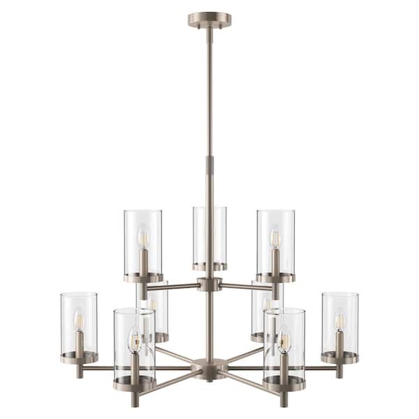 31 in. 9-Light 2-Tier Large Kitchen Island Chandelier Brushed Nickel Farmhouse Ceiling Hanging Fixture