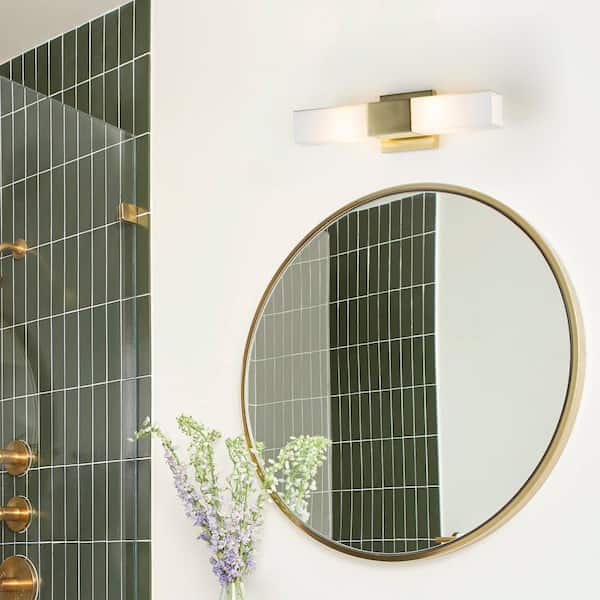 2-Light Gold Finish Wall Sconce Vanity Light with White Glass Shade