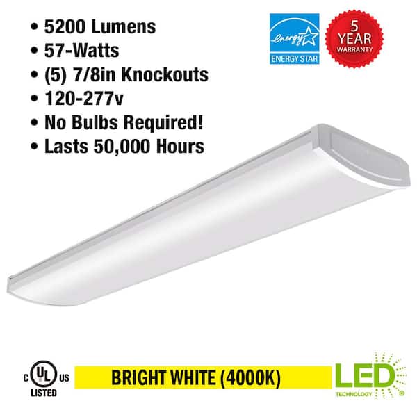 4 ft. 5200 Lumens LED Wraparound Light Garage Light Shop Light Office Warehouse Lighting 120-277v 4000K Bright White