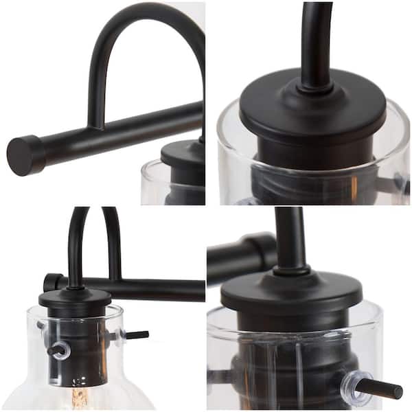 22 in. 3-Light Modern Black Bathroom Vanity Light Farmhouse Wall Sconce with Clear Glass Globe Shades