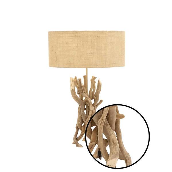 24 in. Light Brown Driftwood Handmade Task and Reading Table Lamp with Cream Linen Shade