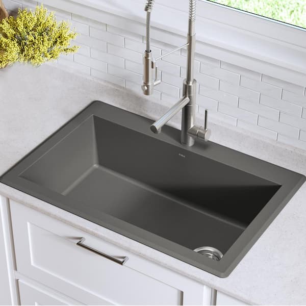 Forteza 33 Dual Mount Single Bowl Granite Kitchen Sink in Grey