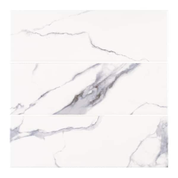 Glossy Ocean Carrara White 4 in. x 12 in. Subway Gloss Ceramic Wall Tile (9.687 sq. ft./Case)