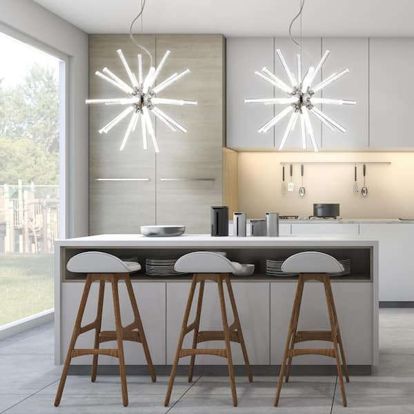 Soyuz 19.5 in. Chrome/Clear Adjustable Integrated LED Starburst Metal/Acrylic Pendant