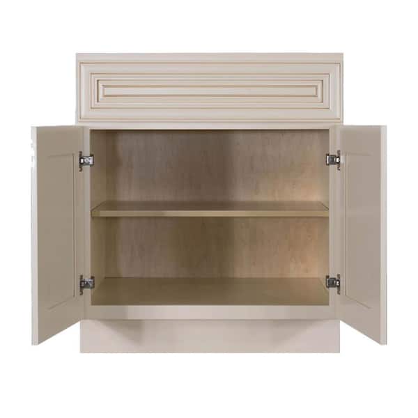 Princeton Assembled 27 in. W x34.5 in. H x 24 in. D Base Cabinet with 2-Door and 1-Drawer in Creamy White Glazed
