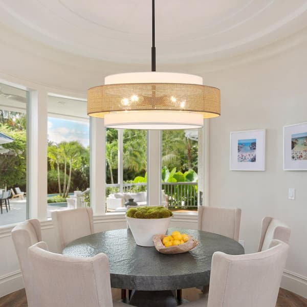 Nekoosa 24 in. Black 5-Light Double Shade Drum Chandelier