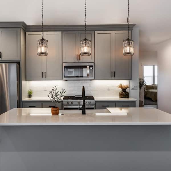 Cristallo Black Modern Coastal Mini Drum Pendant Light 1-Light Transitional Crystal Pendant Ceiling Light