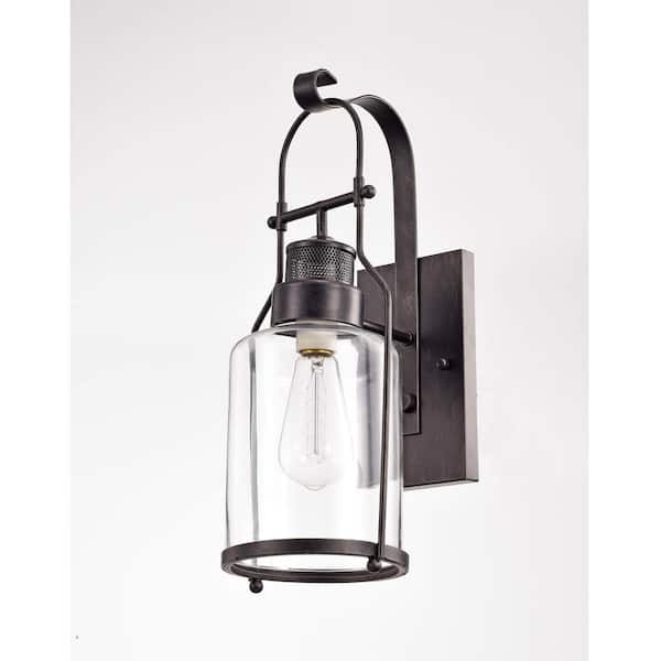 Ruby Antique Black Finish Rustic Wall Sconce Lantern 6.9 in. W x 8.9 in. D x 17.9 in. H