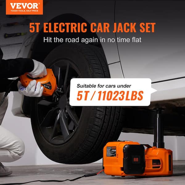 Electric Floor Jack 5 Ton 11023 Lbs. Lifting 12-Volt Hydraulic Car Jack with Impact Wrench Inflator Pump Up to 17.7 in.