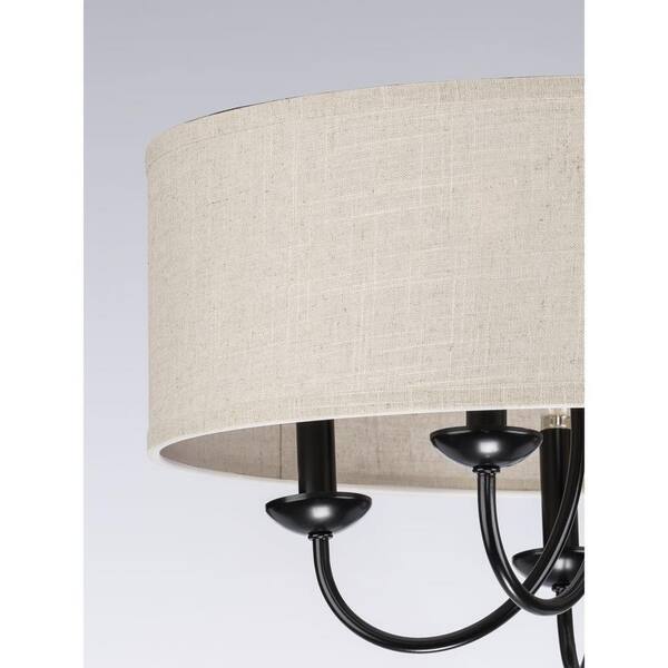 Drum Shade Collection Farmhouse 21-5/8 in. 5-Light Matte Black with Harvest Linen Shade Chandelier Light