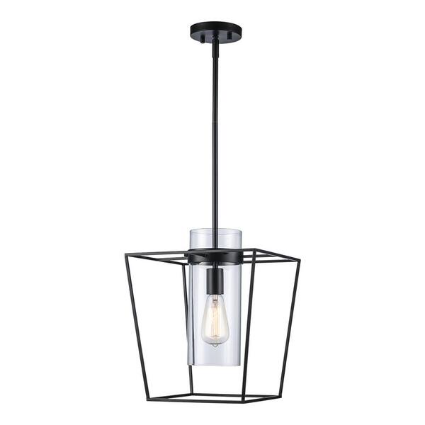 12 in. 1-Light Black Pendant Light Fixture with Clear Glass Cylinder Shade