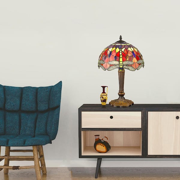Dragonfly 18 in. Bronze/Multicolored Table Lamp
