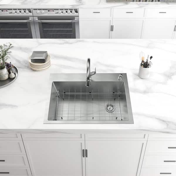 All-in-One Tight Radius Drop-In/Undermount 18G Stainless Steel 30 in. Single Bowl Kitchen Sink with Pull-Down Faucet