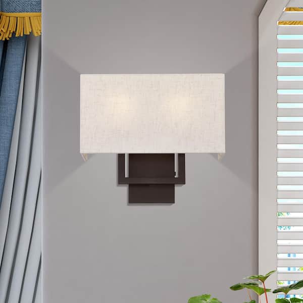 Pritchard 4.375 in. Bronze ADA Sconce with Hand Crafted Oatmeal Fabric Shade