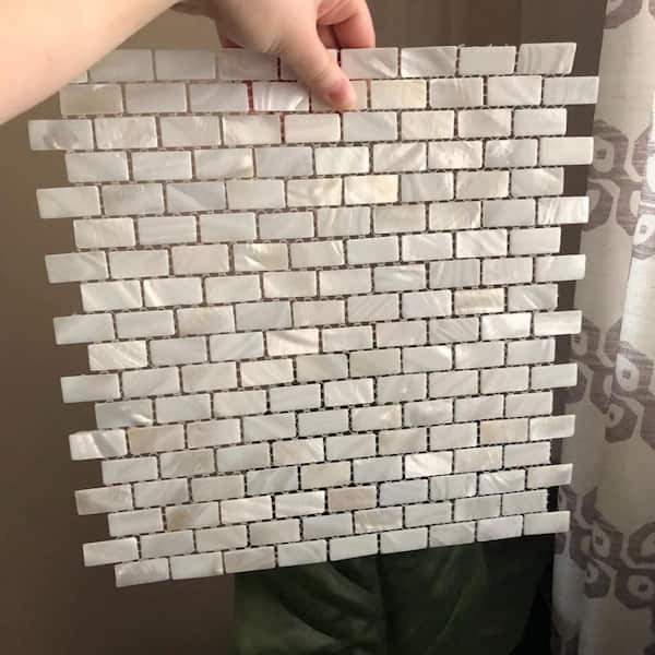 11.7 in. x 11.5 in. Mother of Pearl Backsplash Mosaic Subway Tile in Natural White (10-Pack)