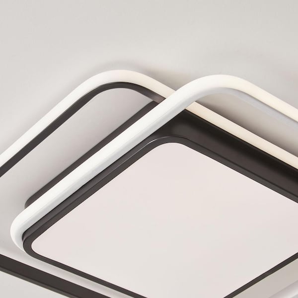 18.9 in. 3-Light Black Unique Statement 20-Watt Square LED Flush Mount