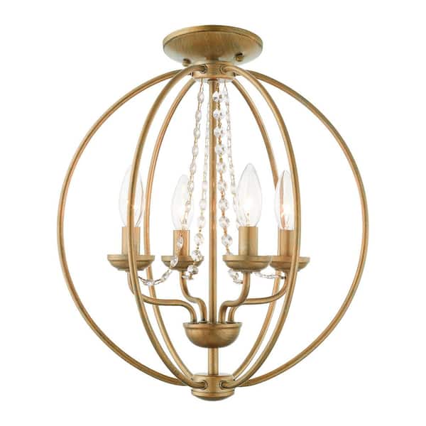 Arabella 4 Light Antique Gold Leaf Convertible Mini Chandelier/Ceiling Mount
