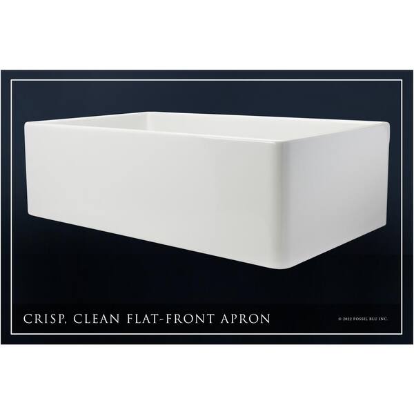 Luxury White Solid Fireclay 33 in. Single Bowl Farmhouse Apron Kitchen Sink with Polished Nickel Accs and Flat Front