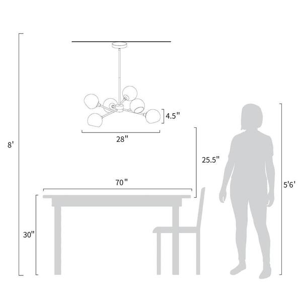 Modern Gold Dining Room Chandelier, Bubble 31.5 in. 6-Light Farmhouse Sputnik Bedroom Chandelier with Clear Glass Shades