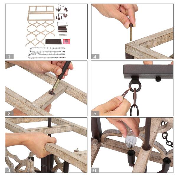 Farmhouse Rust Bronze Candlestick Chandelier 8-Light Distressed Wood Island Lantern Classic High Ceiling Light