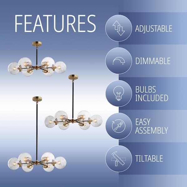 Caleb 6-Light Black and Brass Cluster Pendant Light with Clear Glass Shades