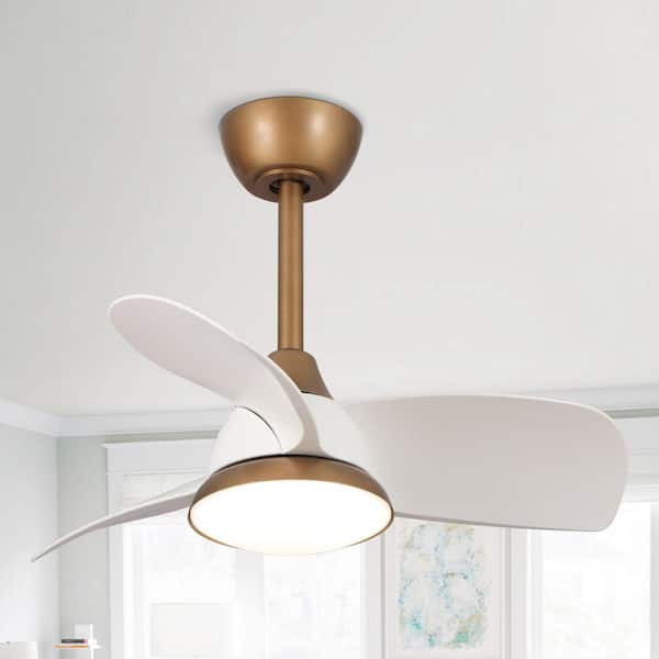 28 in. Integrated LED Brass Gold Ceiling Fan with Light and Remote Control