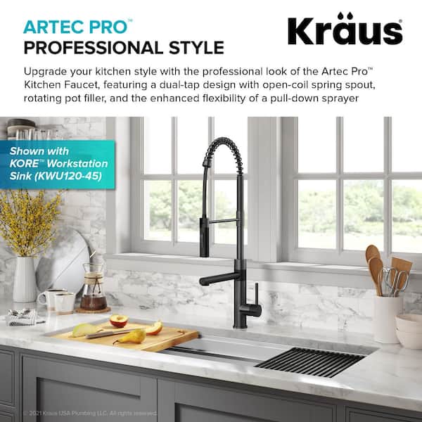 Artec Pro Pull-Down Single Handle Kitchen Faucet with Pot Filler in Matte Black / Spot Free Black Stainless Steel