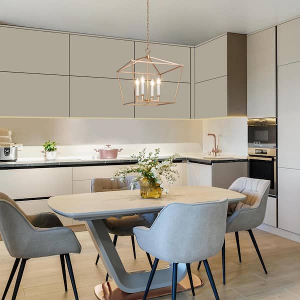 17.5 in. W Gold Chandelier Modern Candlestick Island 4-Light Lantern Cage Linear Geometric Pendant Chandelier