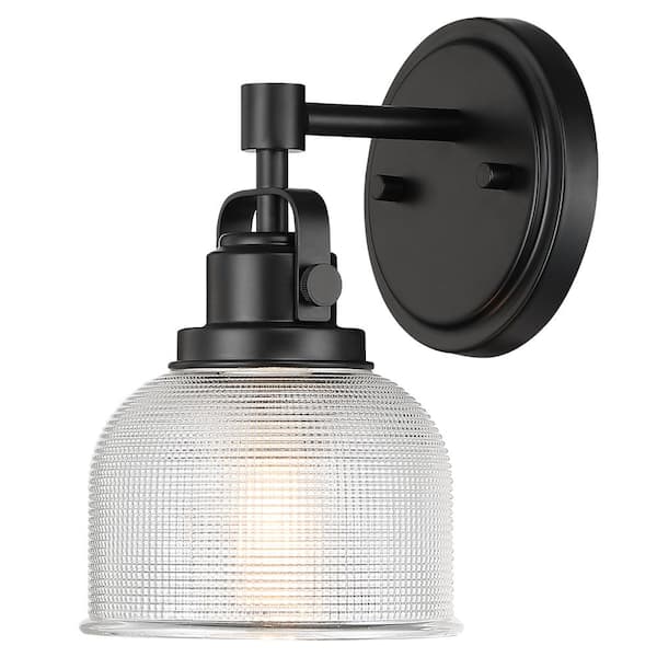 6 in. 1-Light Black Bathroom Wall Sconce with Clear Prismatic Glass Shade