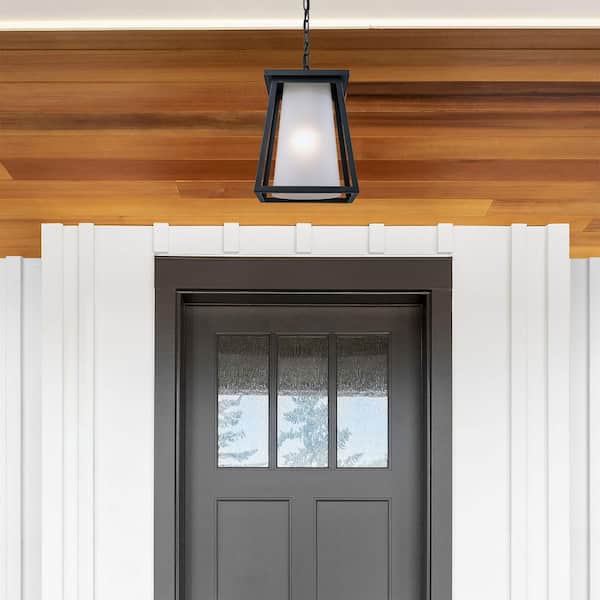 Kingsbury 1-Light Black Hanging Outdoor Pendant Light Fixture with Frosted Glass