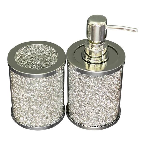 Ambrose Exquisite Silver 2-Piece Soap Dispenser and Toothbrush Holder in Gift Box