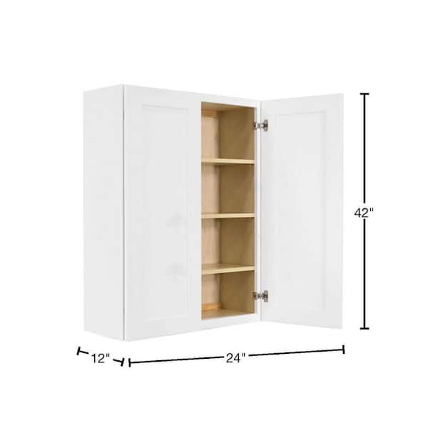 Lancaster White Plywood Shaker Stock Assembled Wall Kitchen Cabinet 24 in. W x 42 in. H x 12 in. D