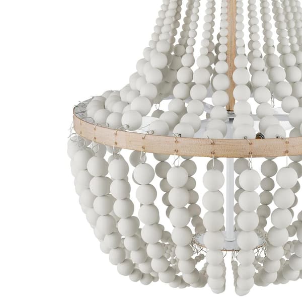 Cayman 3-Light Faux Wood Chandelier Light Fixture with White Beaded Shade