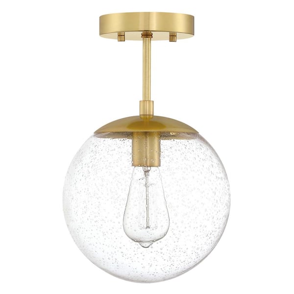 Gracelyn Modern 14.36 in. 1-Light Satin Gold Smart Semi-Flush Mount Ceiling Light with Clear Seedy Glass Globe Shade