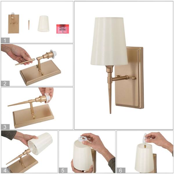 Modern Classic 1-Light Gold Wall Sconce Powder Room Bathroom Vanity Light with Bell Fabric Shade