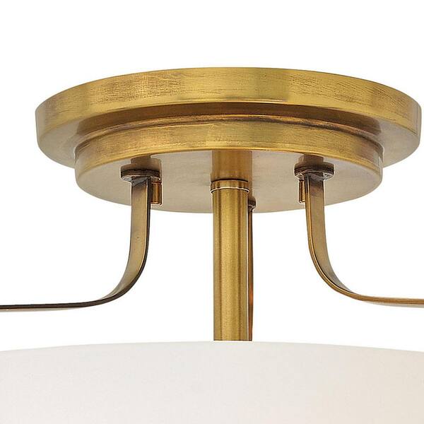Hinkley Harper Medium Semi-Flush Mount Ceiling Light, Heritage Brass + Etched Opal Glass