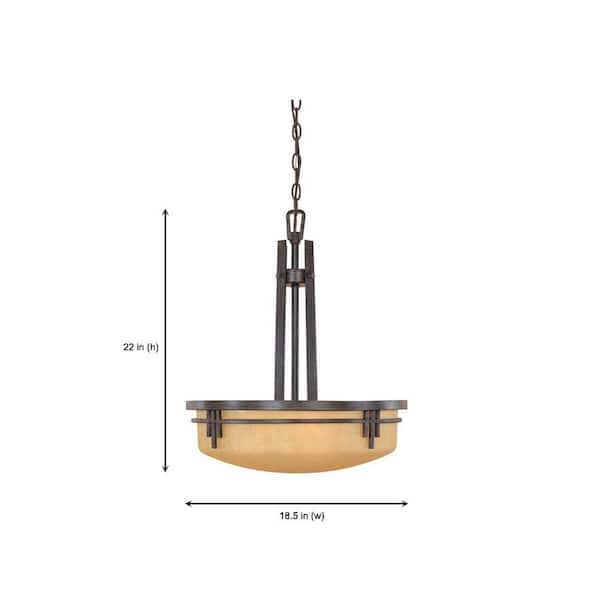 Mission Ridge 100-Watt 3-Light Warm Mahogany Pendant with Goldenrod Glass Shade