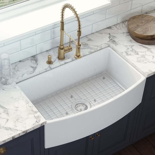 Fiamma White Fireclay 33 in. Single Bowl Farmhouse Apron Kitchen Sink