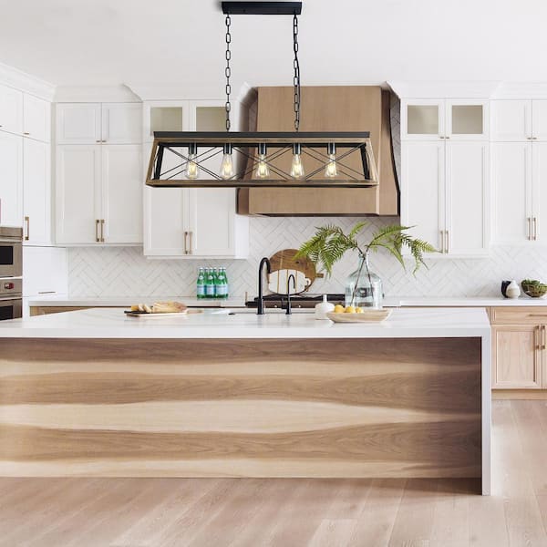 Modern Farmhouse Chandelier 5-Light Rectangle Antique Bronze Linear Island Dining Room Chandelier Pendant Light