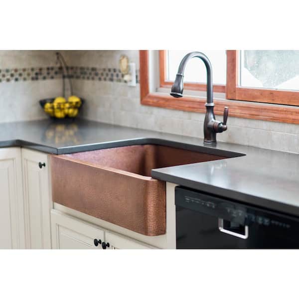 Lange 32 in. Undermount Farmhouse Single Bowl 17 Gauge Antique Copper Kitchen Sink