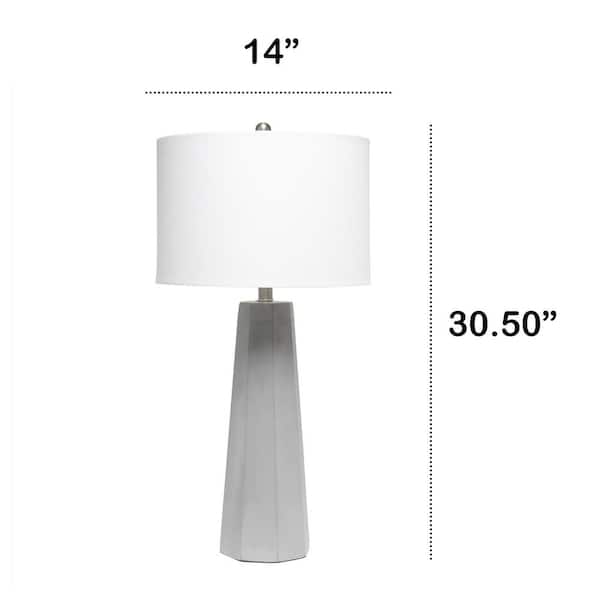 30.5 in. White Concrete Pillar Table Lamp with White Fabric Shade