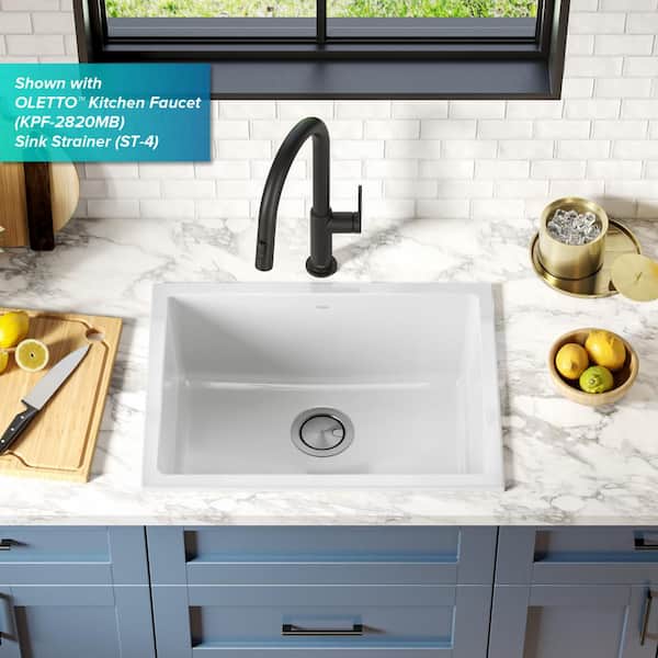 Turino White Fireclay 23.88 in. Single Bowl Drop-In/Undermount Kitchen Sink