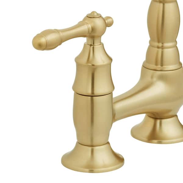 Lyndhurst 2-Handle Bridge Kitchen Faucet with Side Sprayer in Matte Gold