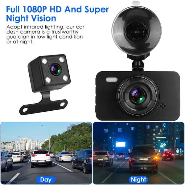 3 in. Screen Dual Dash Cam with Front Rear Camera G-Sensor Motion Detection Parking Monitor Night Vision Loop Recording