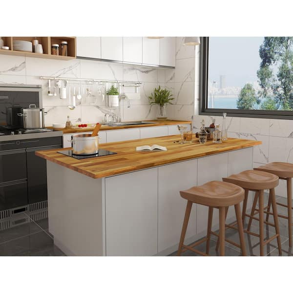 8 ft. L x 40 in. D, Acacia Butcher Block Island Countertop in Golden Teak with Square Edge