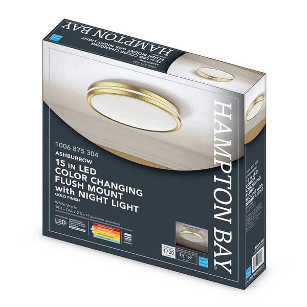 Ashburrow 15 in. Light Gold Adjustable CCT Integrated LED Flush Mount with Night Light